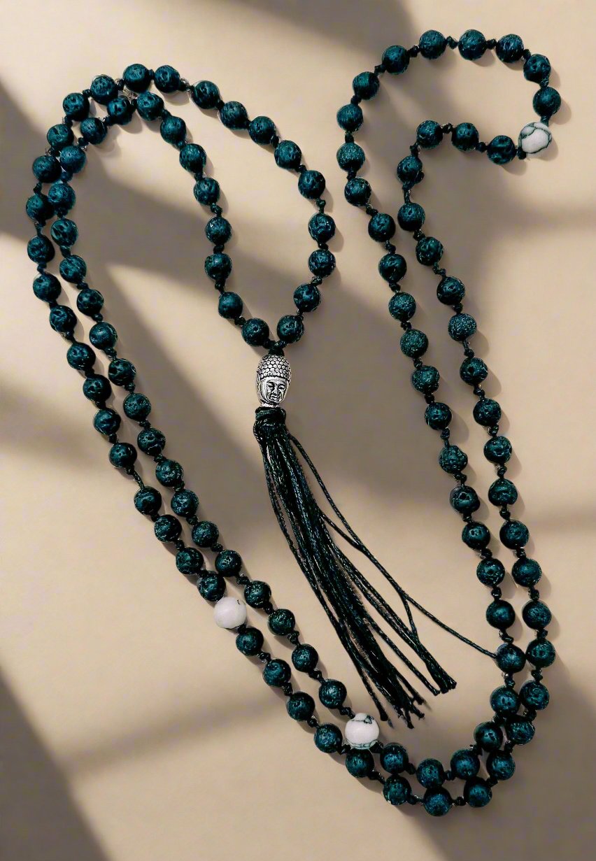 basalt mala beads + pine spacers | Esoterica