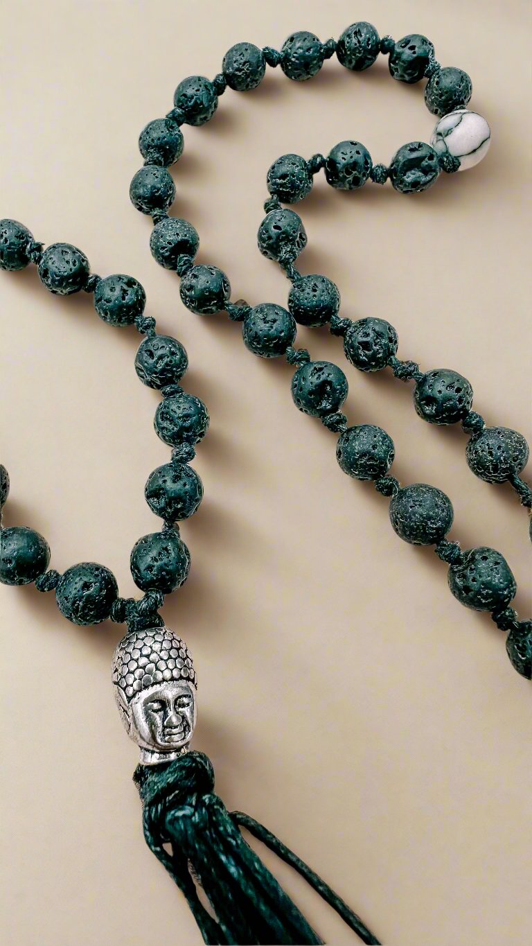 basalt mala beads + pine spacers | Esoterica